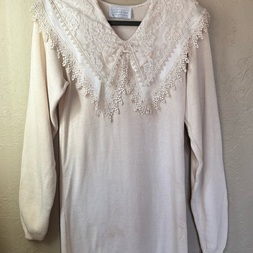 Vintage Gunne Sax Cream Lace Knit Dress Tunic